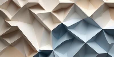 Geometric polygonal shapes creating a textured relief background in shades of beige and blue. photo