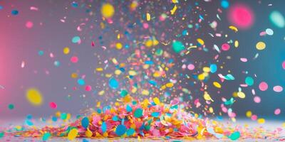 Celebration Event Platform Festive Atmosphere Party Decor Colorful Confetti Studio Setting Fun Concept photo