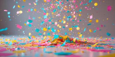 Celebration Event Platform Festive Atmosphere Party Decor Colorful Confetti Studio Setting Fun Concept. photo