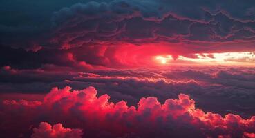 Crimson Sky Warning of Impending Storm and Ominous Atmosphere Inspiring Awe and Fear. photo