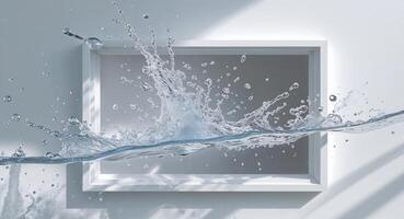 A white frame with water splashing into it photo
