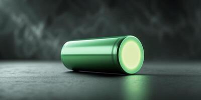 A green battery on a dark surface photo