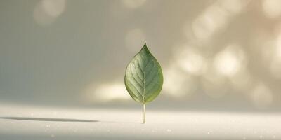 Sliding Leaf with Dew in Soft Natural Light. photo