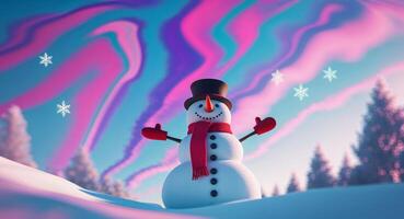 Whimsical Snowman with Psychedelic Swirls for Winter Holiday Cheer photo