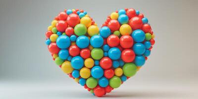 Heart shape made of colorful spheres on a light background showcasing a creative design concept photo