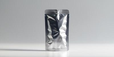 Blank Sachet Pouch with a Wrinkled Foil Texture on a Clean Background for Advertising and Packaging Design photo