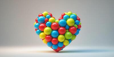 Heart shape made of colorful spheres on a light background showcasing a creative design concept. photo