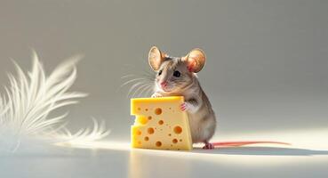 Cute Mouse Holding a Slice of Cheese in a Soft Light Environment photo