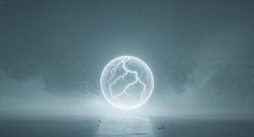 Mysterious Ball Lightning Phenomenon Illuminating Empty Space with Enigmatic Glow. photo