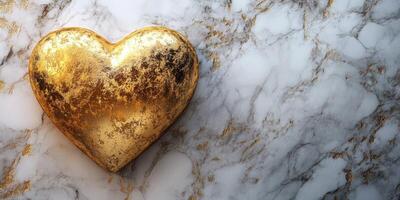 Golden heart object on textured marble surface creating a warm and elegant atmosphere photo