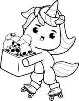 A cartoon unicorn holding a box with skulls vector