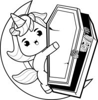 A cartoon unicorn holding a coffin in its hand vector