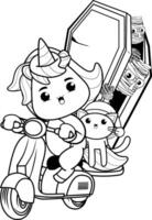 A cartoon character riding a scooter with a coffin vector