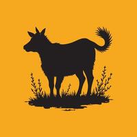 Cow Silhouette Art on Yellow Background vector
