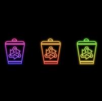 Garbage Can With Recycling Symbol Icon. neon style. vector