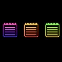 Memo Pad icons in black line and filled versions. neon style. vector