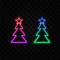 Collection of black silhouette of Christmas tree. neon style. different types and shapes of fir trees on white background. Template for laser, paper cutting, greeting cards, flyers, printing. vector