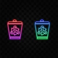 Trash can icon in flat style. neon style. Recycle illustration on isolated white background. Garbage basket sign business concept. vector
