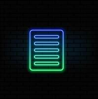 Paper Sheet Document Icon Template. neon style. vector