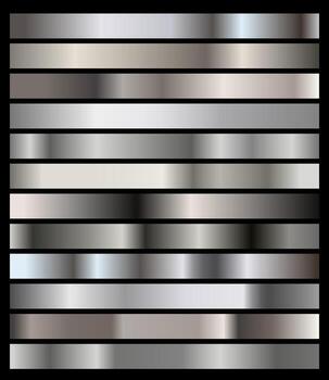 silver gradients background, silver texture set. metallic color palette template. vector