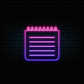 Editable real line icon of a hanging flip over neon style. calendar with a a pencil writing down the date in modern black lines on a clean white background as a eps file vector