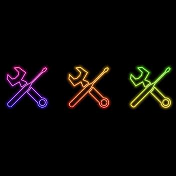 maintenance service tool symbol, neon style. setting and repairing signal, wrench with screwdriver icon. vector