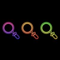 simple magnifying glass icon on black on white background. neon style. vector