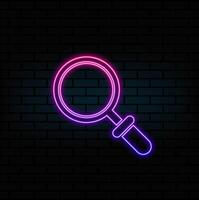 magnifying glass icon, zoom . neon style. vector