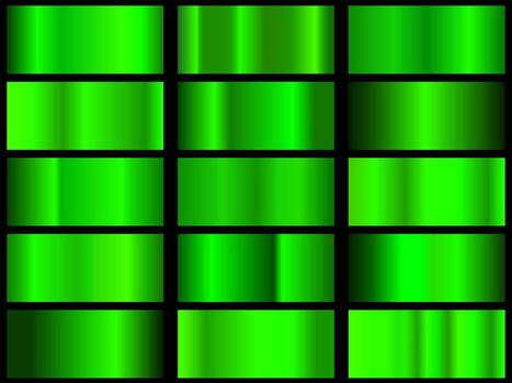 Green metallic gradients set, swatches collection, shiny gradient set on black background, metallic texture vector