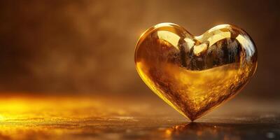 Golden heart-shaped crystal shines brightly on a shimmering surface creating a warm and inviting atmosphere photo