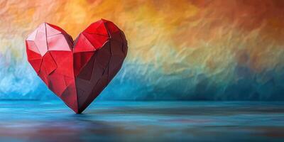 Origami heart figurine on colorful background conveys love and creativity at a craft event photo