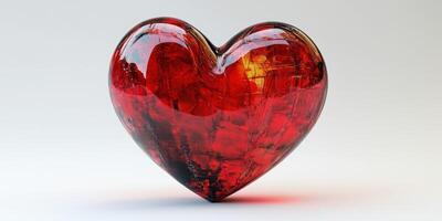 Beautiful red glass heart sculpture reflecting light in a minimalist setting showcasing craftsmanship and artistry photo