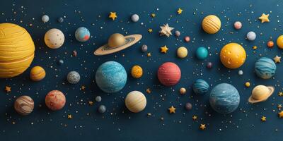 Colorful representation of planets and stars on blue background showcasing the beauty of the solar system photo