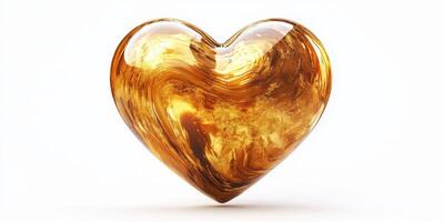 Heart-shaped art piece with swirls of amber and gold hues against a clean background photo