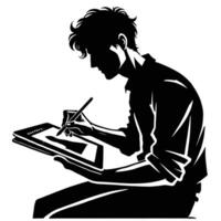 A silhouette of a man drawing with a pen vector