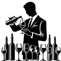 A man in a suit is pouring wine into a glass vector