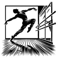 A silhouette of a man in a dance studio vector
