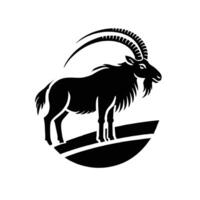 The goat is standing on a hill in a black and white logo vector