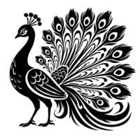 A black and white peacock silhouette on a white background vector
