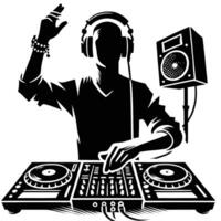 Dj with headphones and turntables vector
