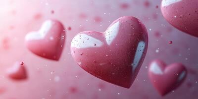 Heart shapes floating gracefully in a dreamy pink background during a romantic celebration photo