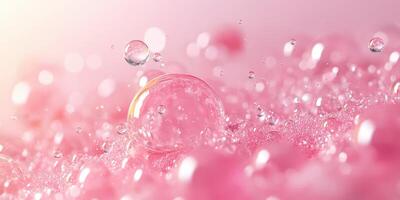 Bubbles of water rise above soft pink foam in a tranquil setting evoking a serene and calming atmosphere photo