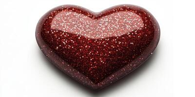 Heart-shaped decoration with sparkling glitter on a white background photo