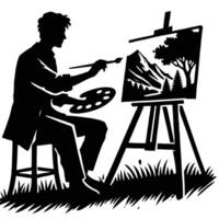 A silhouette of a man painting on an easel vector