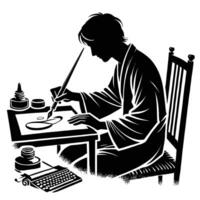 A man is drawing on a table with a brush vector