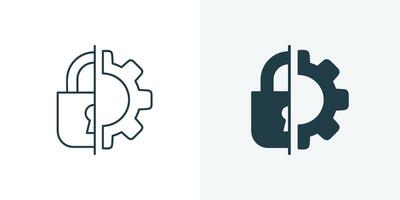 Security System Icon with Lock and Gear Line and Solid vector
