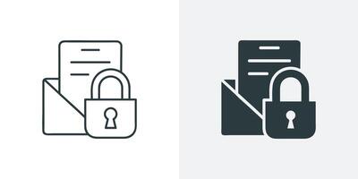 Document Protection and Data Security Icon. Solid and Outline Illustration for Privacy and Cyber Safety vector