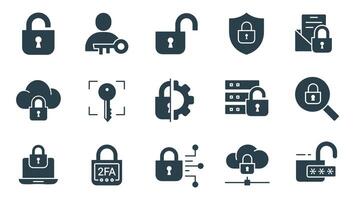 Security solid Icon Set. Lock, Protection, and Safety Symbols illustrations vector