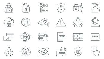 Cyber Security Line Icon Set. Illustration for Digital Protection, Data Privacy, Network, and online Safety icons vector
