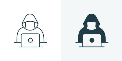 Cyber Hacker and Cyber Security Icon Line Art and Solid vector